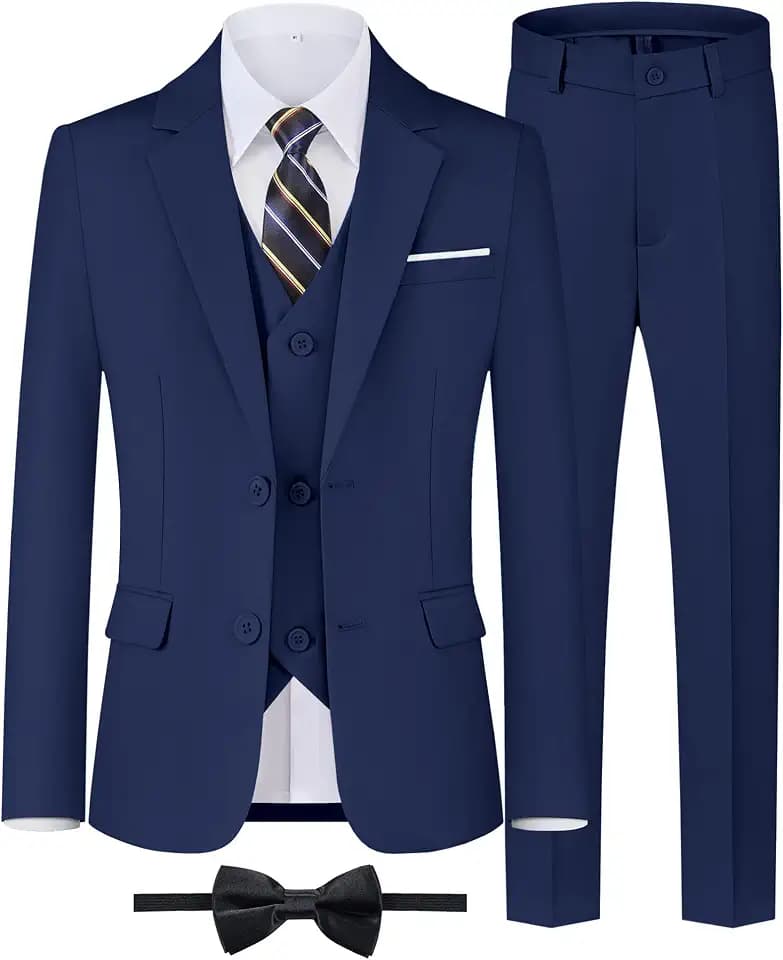 WULFUL Boys' Formal Suit Set,Slim Fit Tuxedo Wedding Suit 6-16 Years with Adjustable Waist