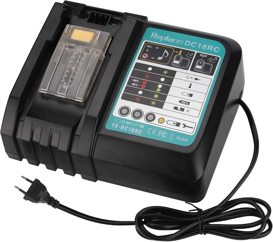 3A Ladegerät für Makita 18V Akku DC18RC 14.4-18V für BL1850 BL1860B BL1830B BL1840B Li-Ion Akku Ersatz für DC18SF, DC18RD, DC18RA (EU Stecker)