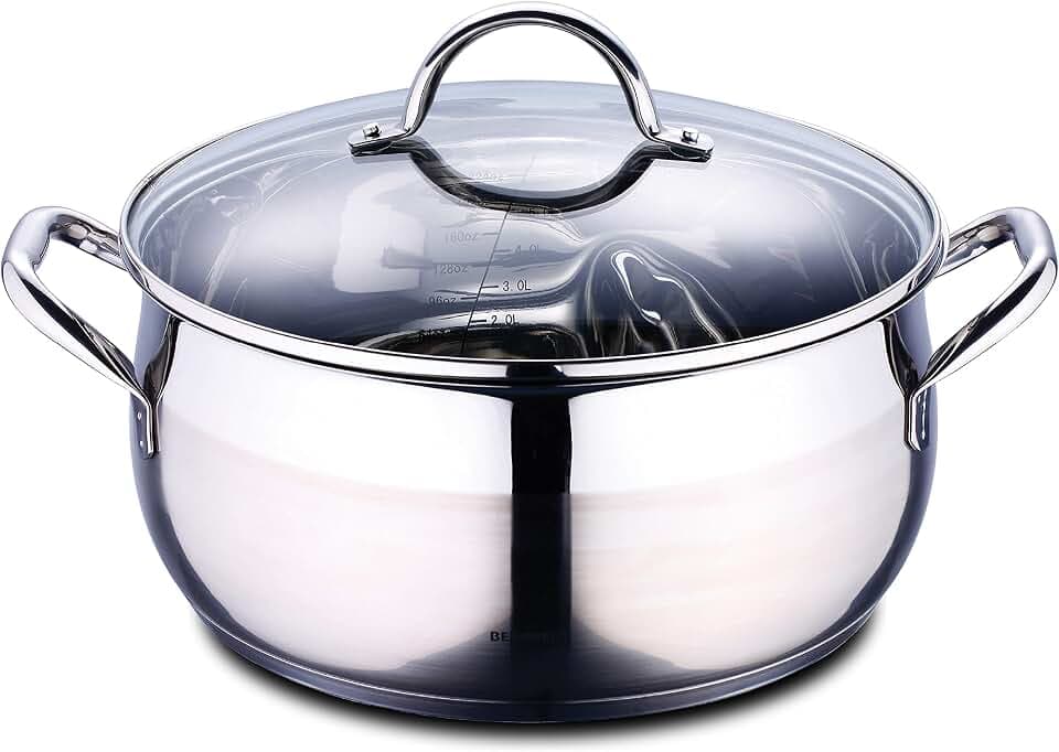 BERGNER Gourmet | Kochtopf mit Glasdeckel | 8 L Fassungsvermögen | Aus Edelstahl | Ergonomische Griffe | Küchengeräte | Für alle Herdarten