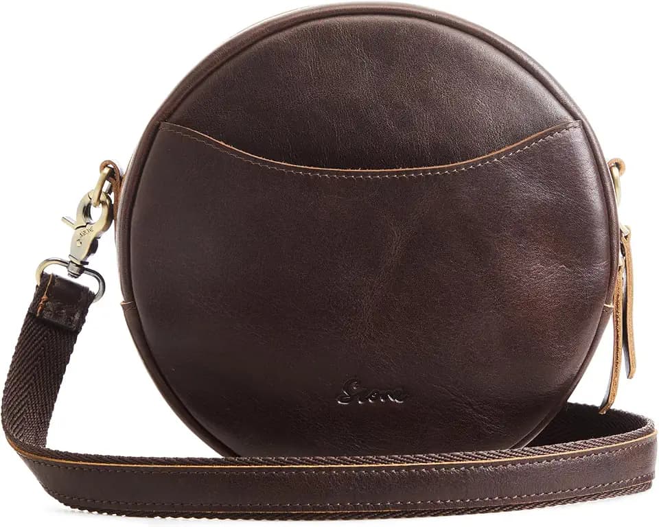 S-ZONE Leather Crossbody Bags for Women Circle Shoulder Round Purse Travel