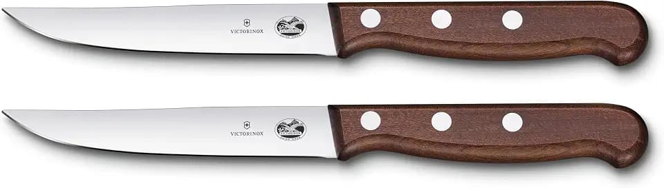 Victorinox Wood Steakmesser-Set, 2-tlg, Extra Scharfe Messer mit Geradem Schliff, Ahornholzgriff