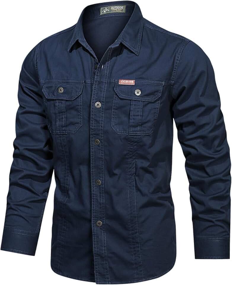 PADOLA Hemd Herren Baumwolle Hemden Langarm Slim Fit Cowboyhemd Stehkragen Westernhemd Taktisches Hemd Outdoor Arbeitshemd Safarihemd Einfarbige Freizeithemden