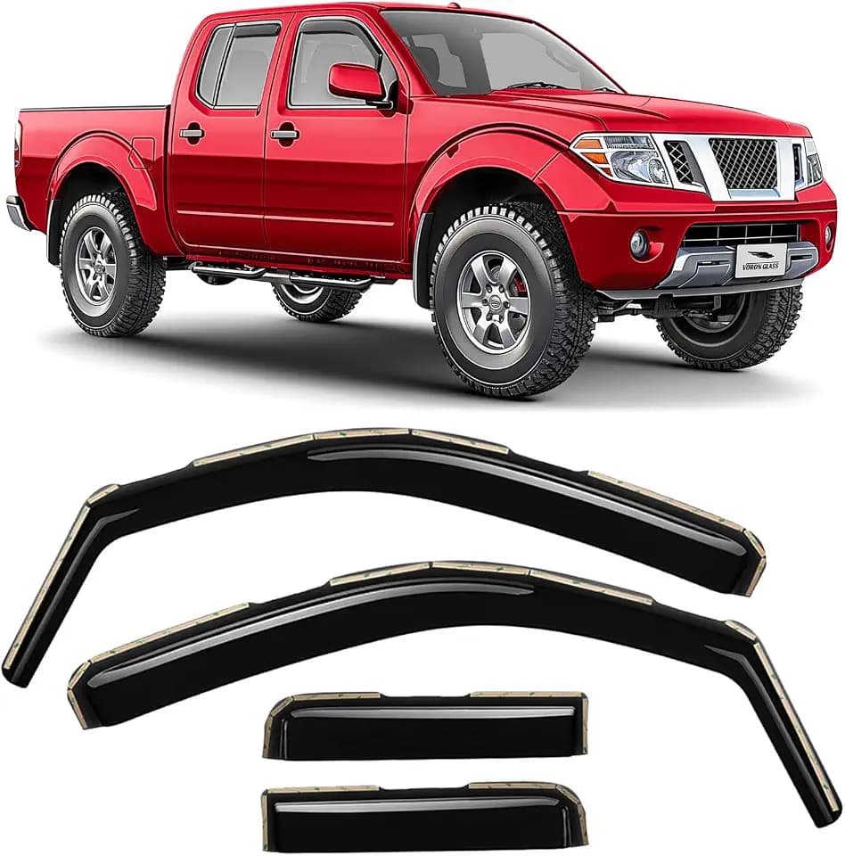 Voron Glass in-Channel Extra Durable Rain Guards for Nissan Frontier 2005-2021 Crew Cab, Window Deflectors, Vent Window Visors, 4 Pieces - 200745