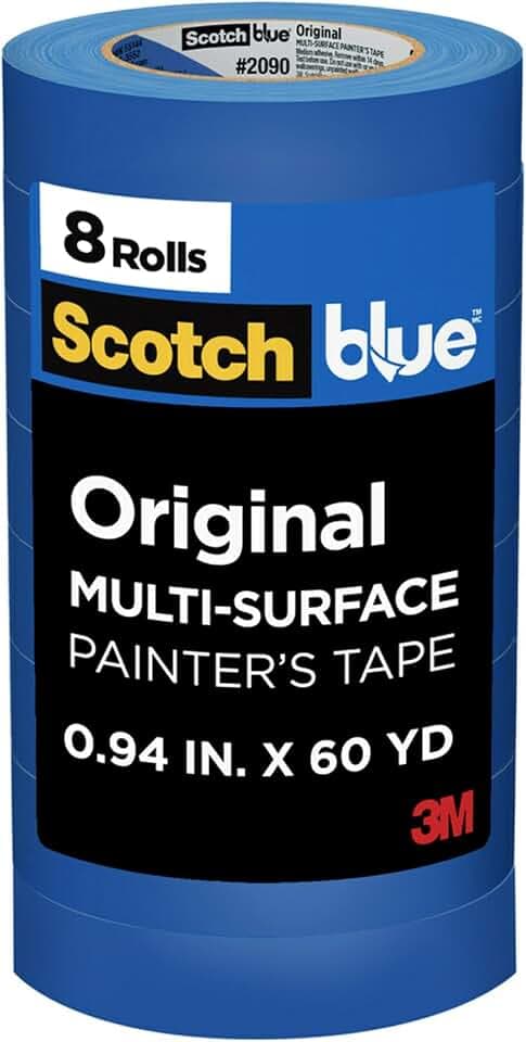 ScotchBlue Original Multi-Surface Painters Tape, 1 Inch Wide (0.94 In. x 60 Yds) 8 Rolls, Blue Paint Tape Protects Surfaces and Removes Easily, Masking Tape for Indoor and Outdoor Use (2090-24UR8-A)
