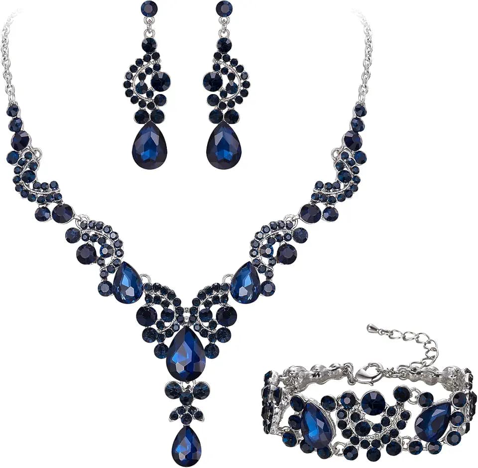 EVER FAITH Rhinestone Crystal Art Deco Bridal Prom Floral Wave Jewelry Set