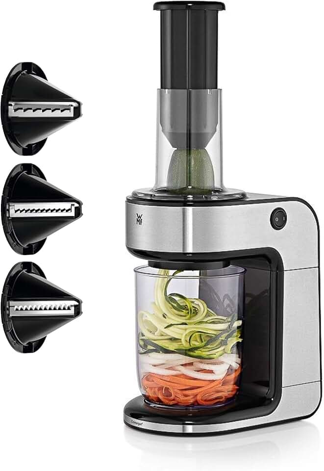 WMF Kult X Gemüsenudeln Spiralschneider elektrisch, Zoodle Maker, Zucchini Nudeln Schneider, 3 Schneideinsätze und Auffangbehälter