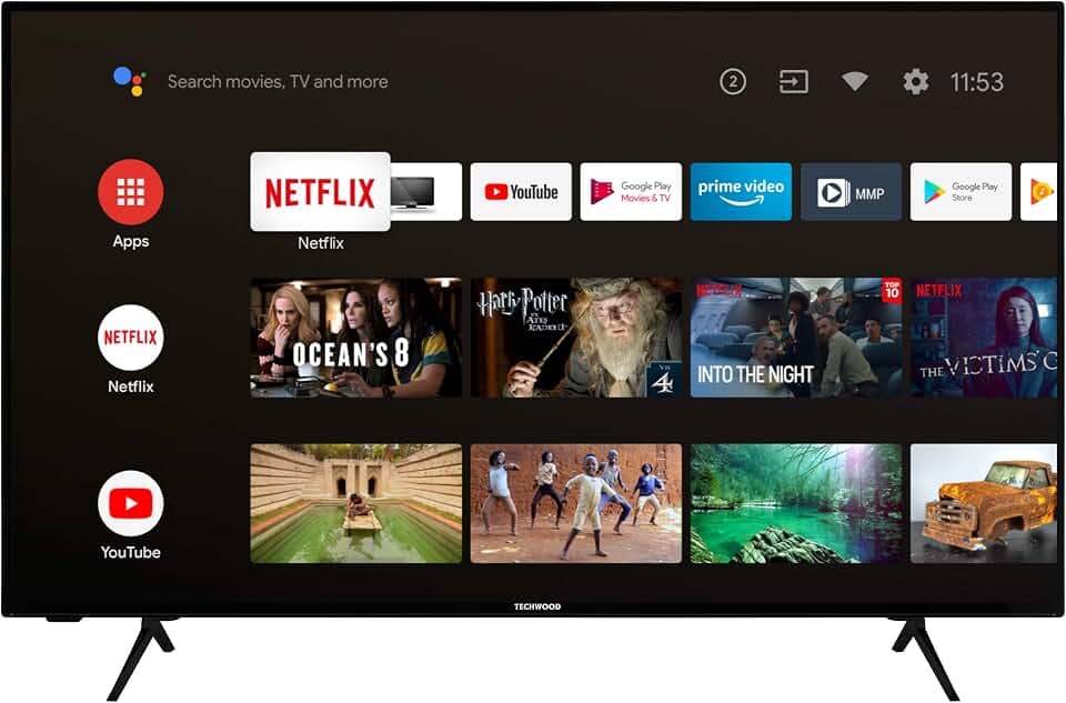 Techwood U43XA53B 43 Zoll Fernseher (Android TV inkl. Prime Video / Netflix / YouTube, 4K UHD mit Dolby Vision HDR / HDR 10 + HLG, Bluetooth, Triple-Tuner) [Modelljahr 2021]
