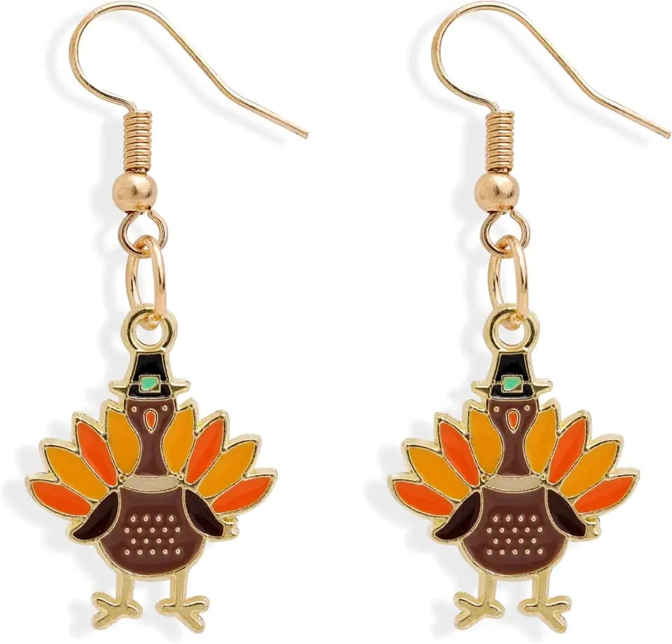 Fall Thanksgiving Turkey Dangle Earrings for Women, Lightweight Handmade Autumn Enamel Chicken Hypoallergenic Drop Earing Thanks Giving Holiday Jewelry Gift