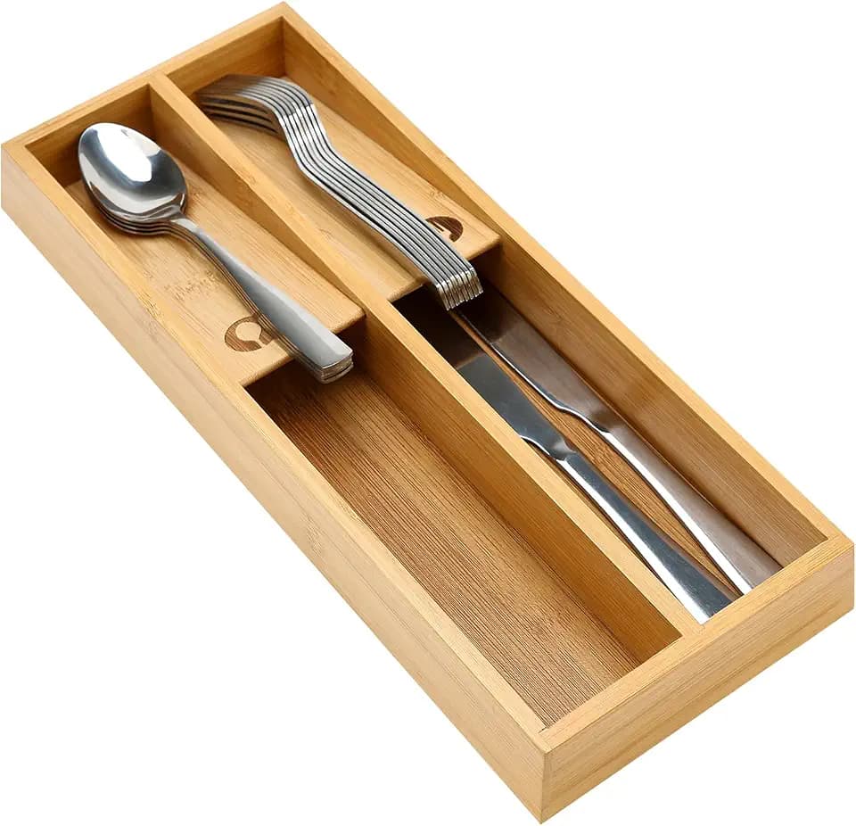 Small Bamboo Skinny Silverware Drawer Organizer Narrow Utensil Cutlery Tray