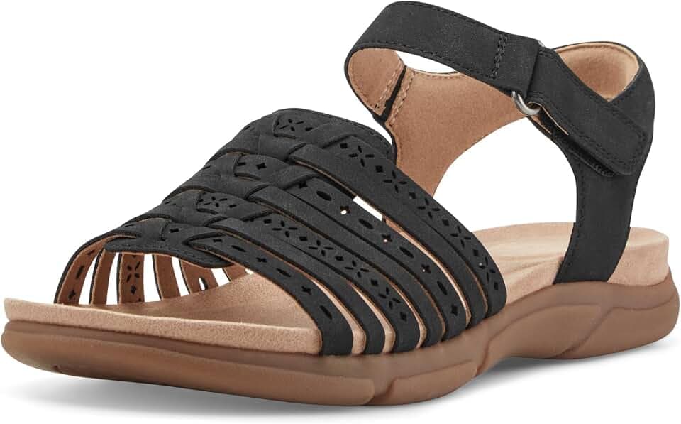 Easy Spirit Women's Mandie Strappy Flat Sandal, Black 001, 6.5M