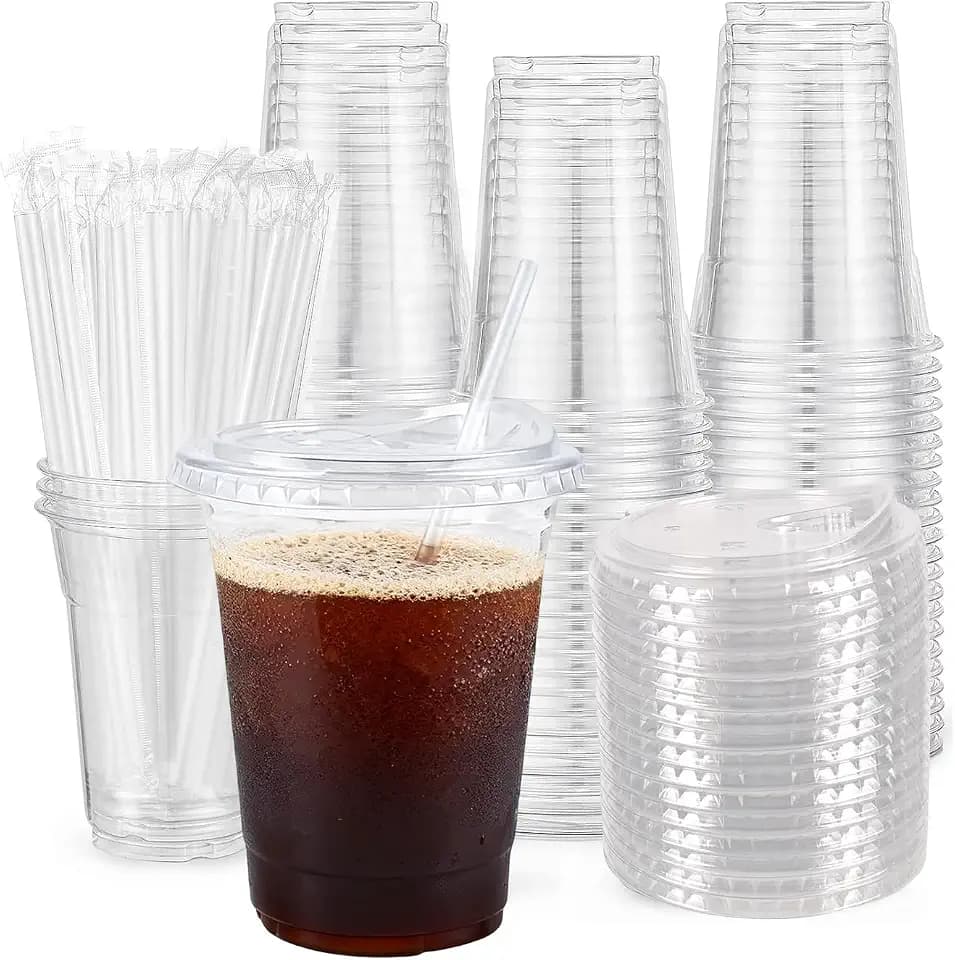 50 Pack - 24 oz Clear Plastic Cups with Lids, Sturdy & Food Safe Iced Coffee Cups with lids, Disposable Plastic Smoothie Cups for Cold Drinks, Sip Lids