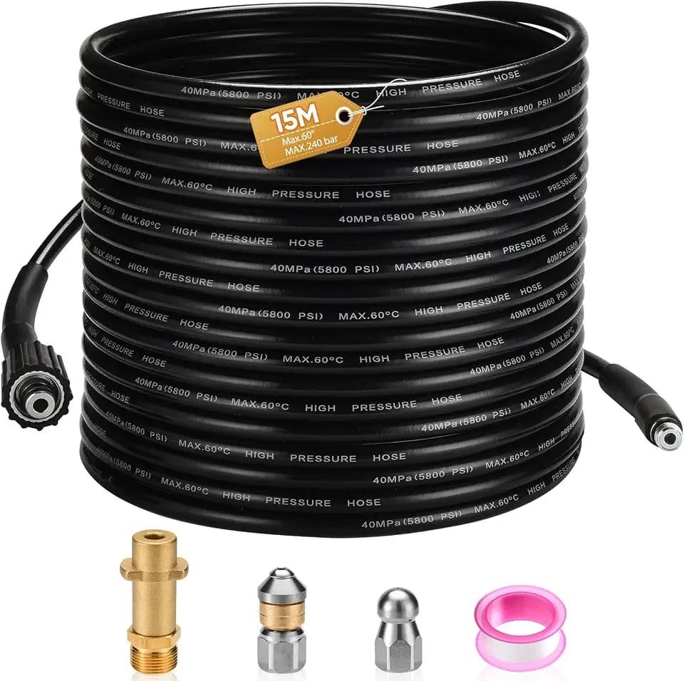 15m Rohrreinigungsschlauch 400Bar, mit M22 Adapter, Düsen starr + rotierend, CAROD 5800 PSI Hochdruckschlauch Geeignet kompatibel mit Karcher K2-K7 für Rohre, Abflüsse und Leitungen