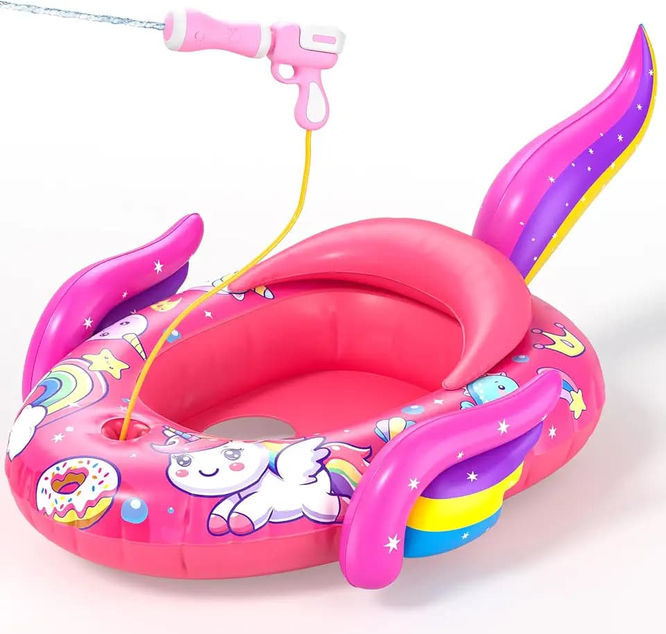 Kids Pool Floats with Water Gun, Toddler Inflatable Pool Toys for Kids Age 3-8 Years Old, Summer Outdoor Water, Beach, Swimming Pool Toys Gift for Girls