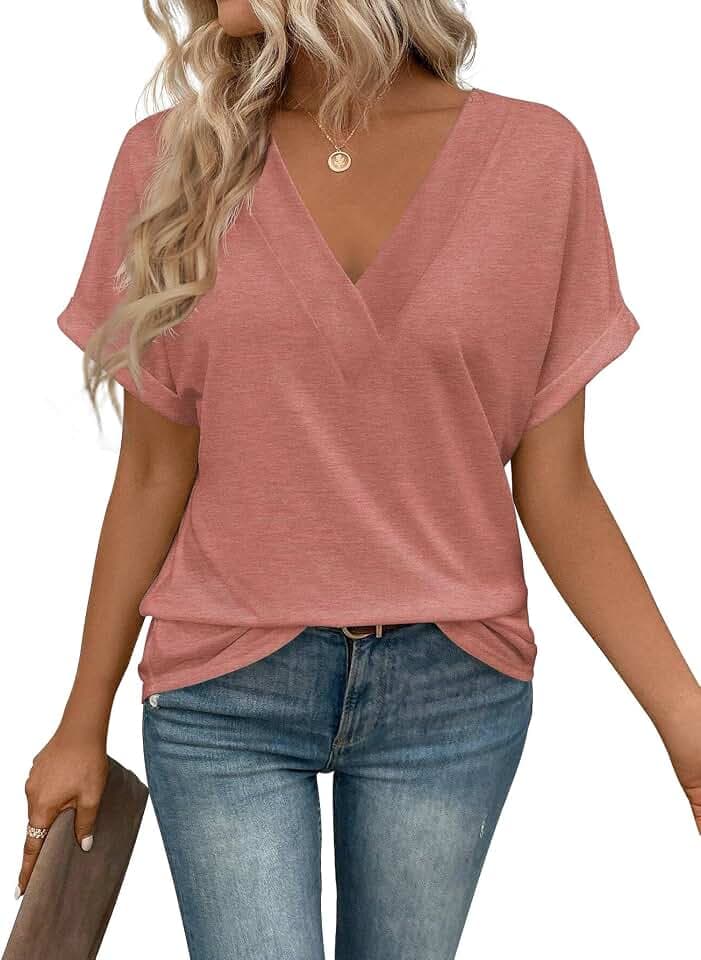 Cuptacc Tshirt Damen Oberteile Kurzarm V-Ausschnitt Shirts Sommer Basic Top