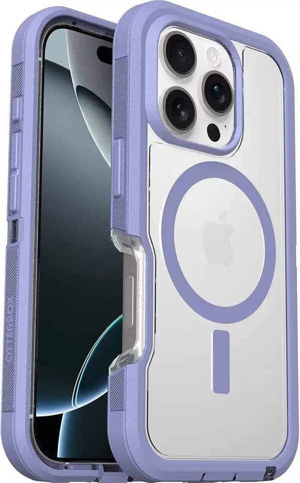 OtterBox Defender Series XT MagSafe Case for iPhone 16 Pro, Clear/Purple