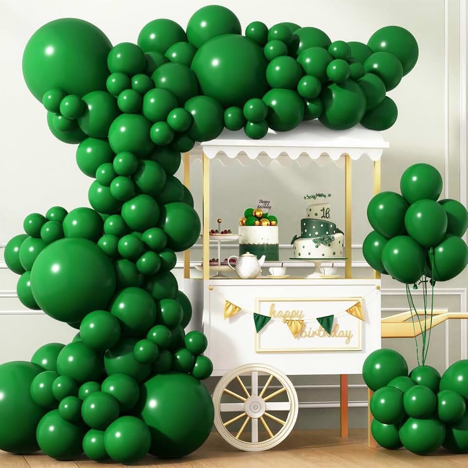 APLANET 150pcs Dark Green Balloons Different Sizes 18 12 10 5 Inches Emerald Green Latex Balloon for Birthday Party Baby Shower Safari Jungle Masquerade, Arch Kit Decoration