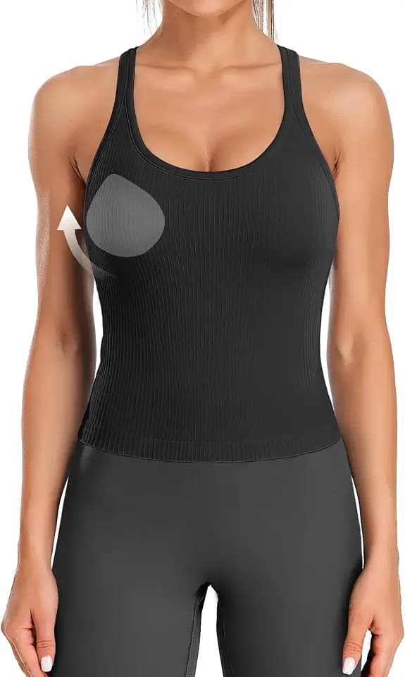 ATTRACO Ribflex Ribbed Workout Crop Tops with Built-in Bra for Women