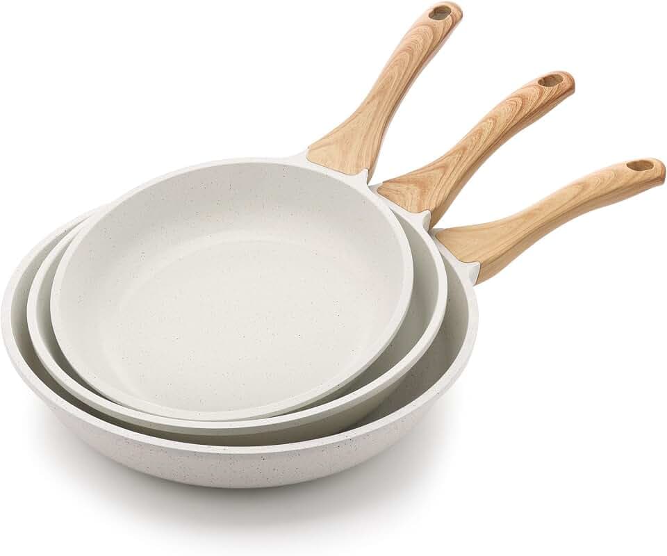 SENSARTE Ceramic Nonstick Frying Pan Skillets, White (9.5+11+12.5 Inch)