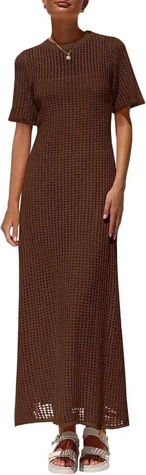 PRETTYGARDEN Womens Eyelet Crochet Maxi 2 Piece Dress Sets