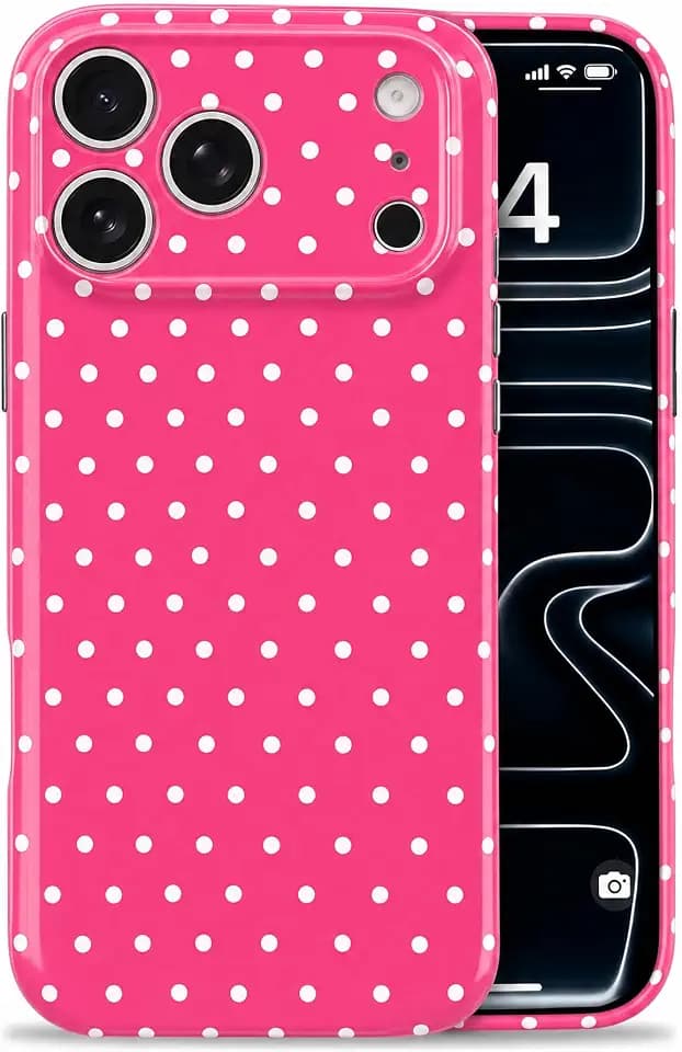 Sweet Stripes Phone Case for iPhone 17 Pro, Pink Striped, Soft TPU, Slim Shockproof Cover for Women Girls (Pink Polka Dot, for iPhone 13/14)