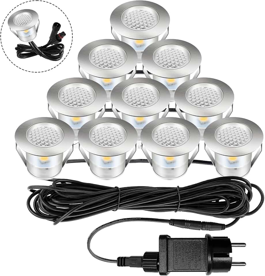 Bigzom 10er Set Terrassen Einbaustrahler LED Bodeneinbaustrahler warmweiß | IP67 wasserdicht, für außen innen, Holzbrücke Pool Holzdeck Garten, mini Einbauspots