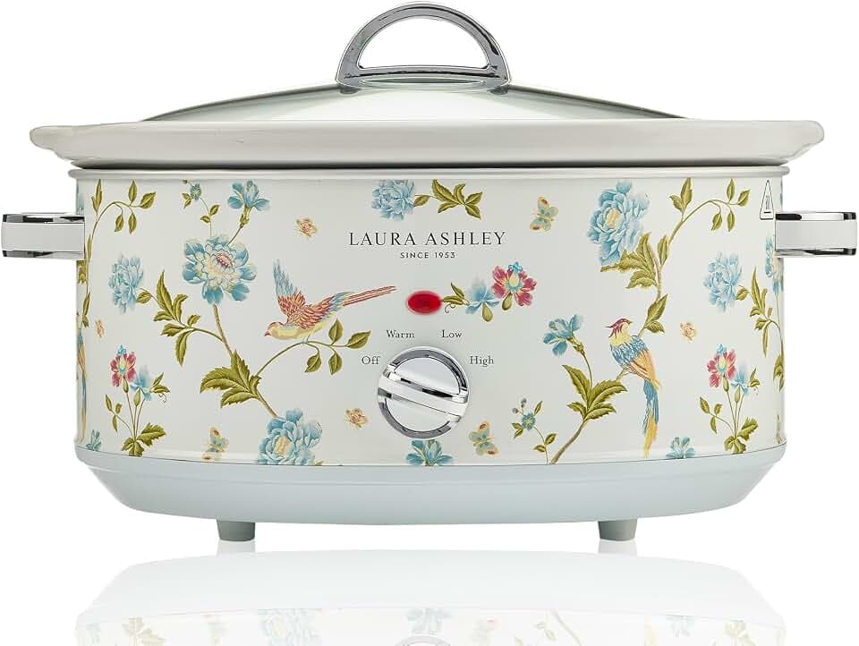 Laura Ashley Elveden White Large Slow Cookers 6.8 Quarts,Slow Cooker 6.8QT