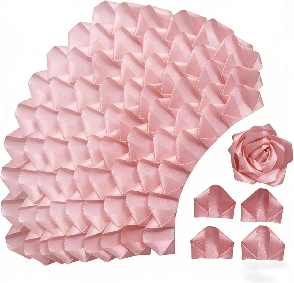 300Pcs Premade Satin Ribbon Rose Petals Half-Finished for Eternal Rose DIY Ramos Forever Flowers Bouquets Everlasting Floral,for Wedding,Anniversary,Birthday (300 Pcs Rose Pink)