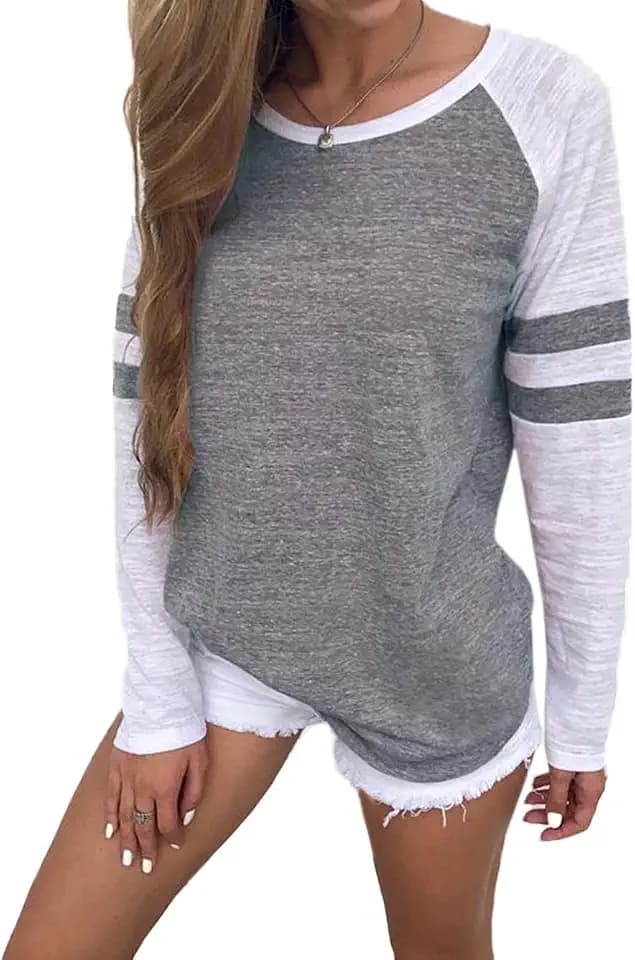 Famulily Damen Elegant Streifen Langarmshirt Tops