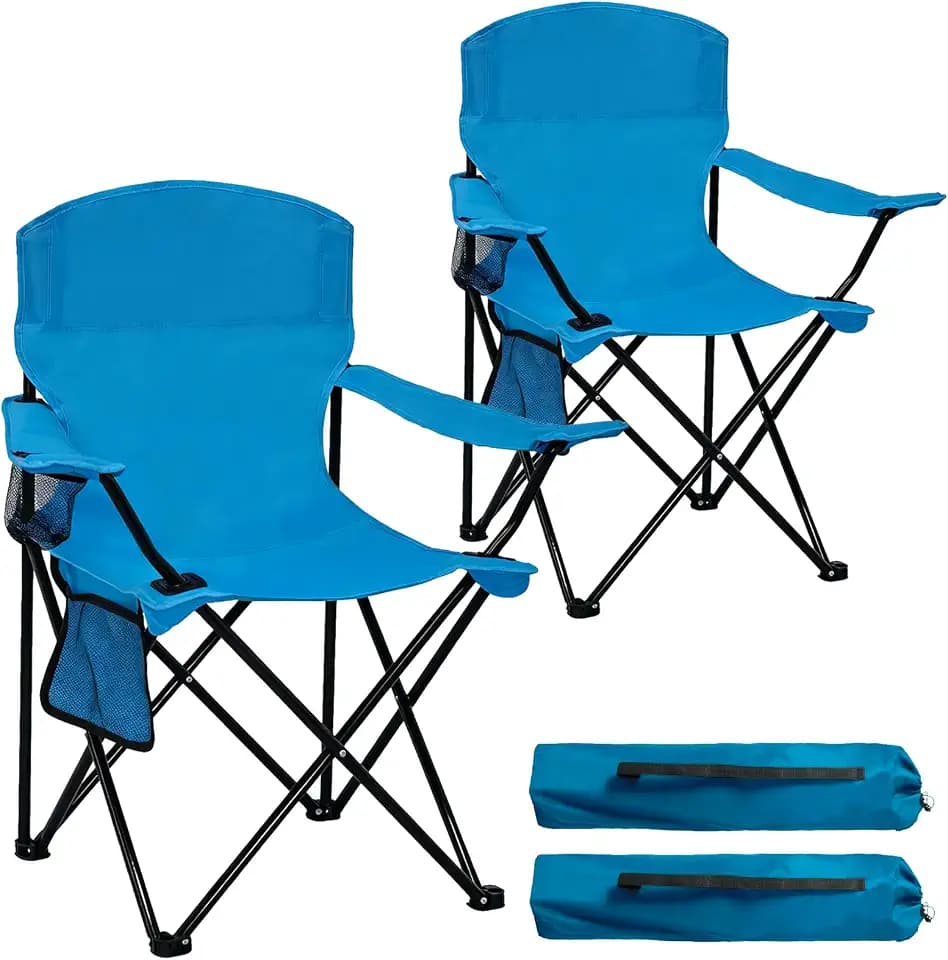 2 Pack Folding Camping Chair with Cup Holder & Side Storage Bag 300lbs Capacity Lightweight High Back Portable for Beach, Picnic, Sport, Blue