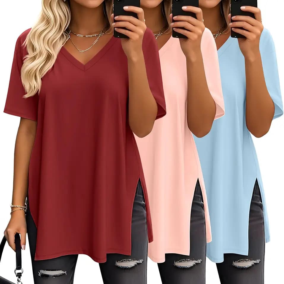 Huukeay 3 Pack Oversized Shirts for Women V Neck