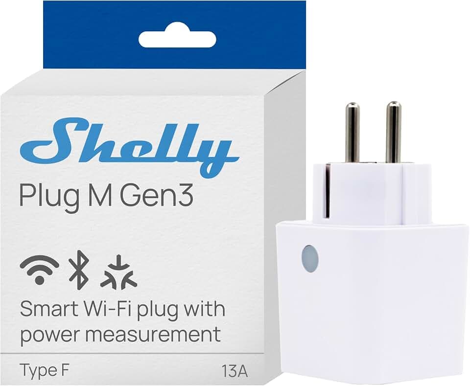 Shelly Plug M Gen3 Weiß - WLAN & Matter Smarte Steckdose, Leistungsmessung, 13A, 3000W, Zeitschaltuhr, Stecker, Smart Home Stecker, Alexa & Google, Apple HomeKit, Kein Hub Erforderlich