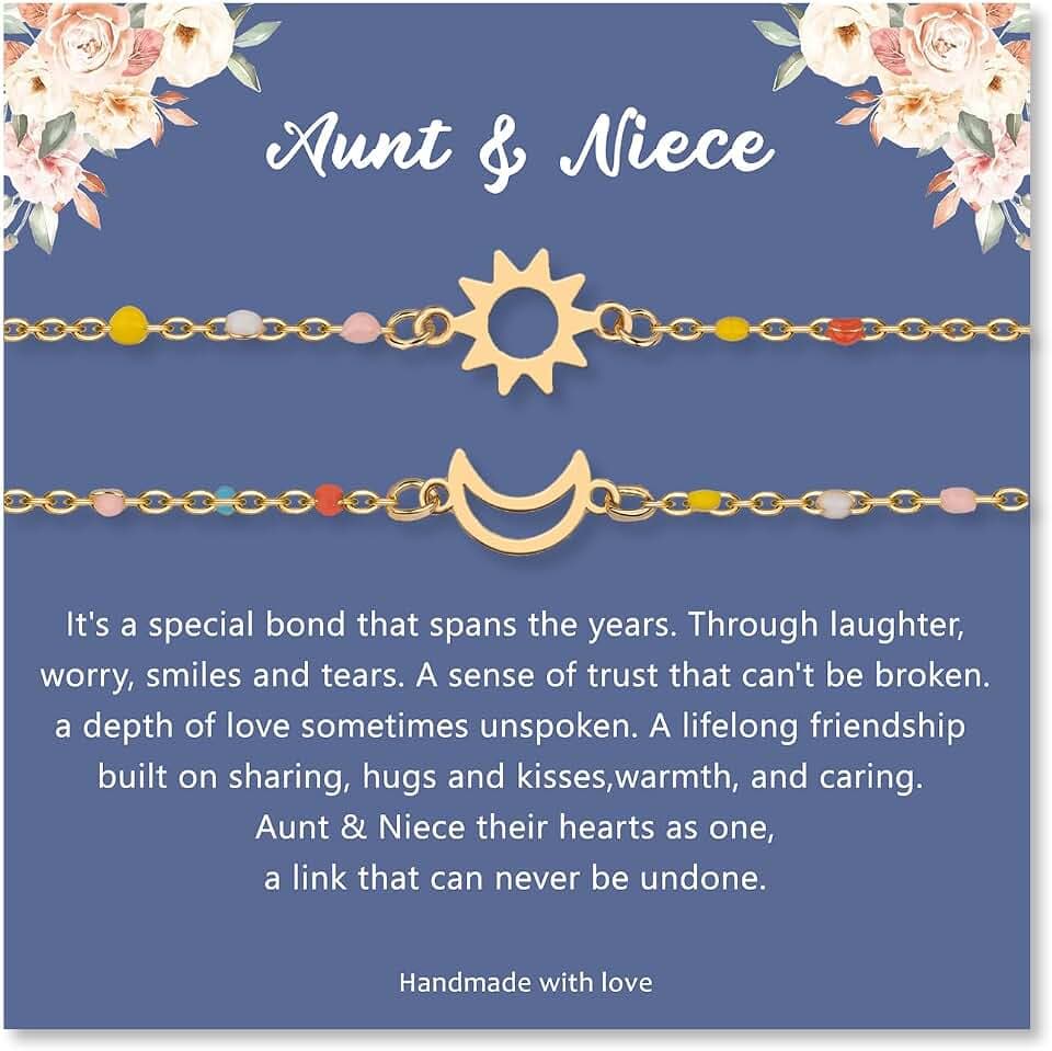 LINY Matching Aunt and Niece Bracelets for 2, Sun and Moon Bracelet for Aunt and Niece Gifts Christmas Birthday Gift