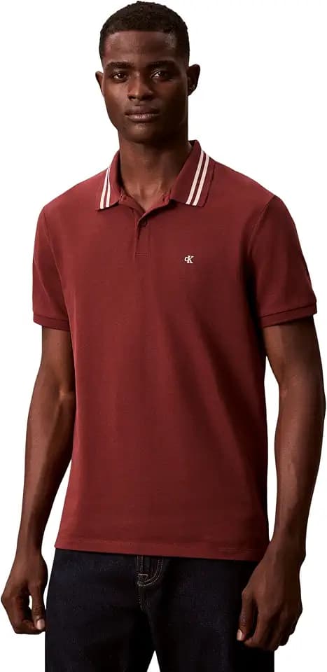 Calvin Klein Herren Poloshirt Kurzarm Monogram Pique Tipped aus Baumwolle
