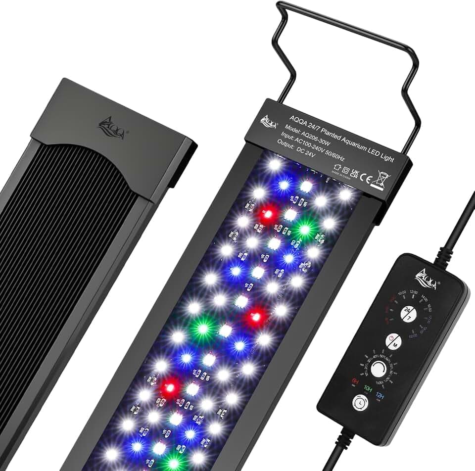 AQQA Aquarium LED Beleuchtung,48W Vollspektrum Aquarium Licht mit 24/7 Modus & DIY Modus,Einstellbarer Timer Helligkeit Aquarium Lampe,Speicherfunktion,Aquarium Pflanzenlicht für 80-100cm aquarien