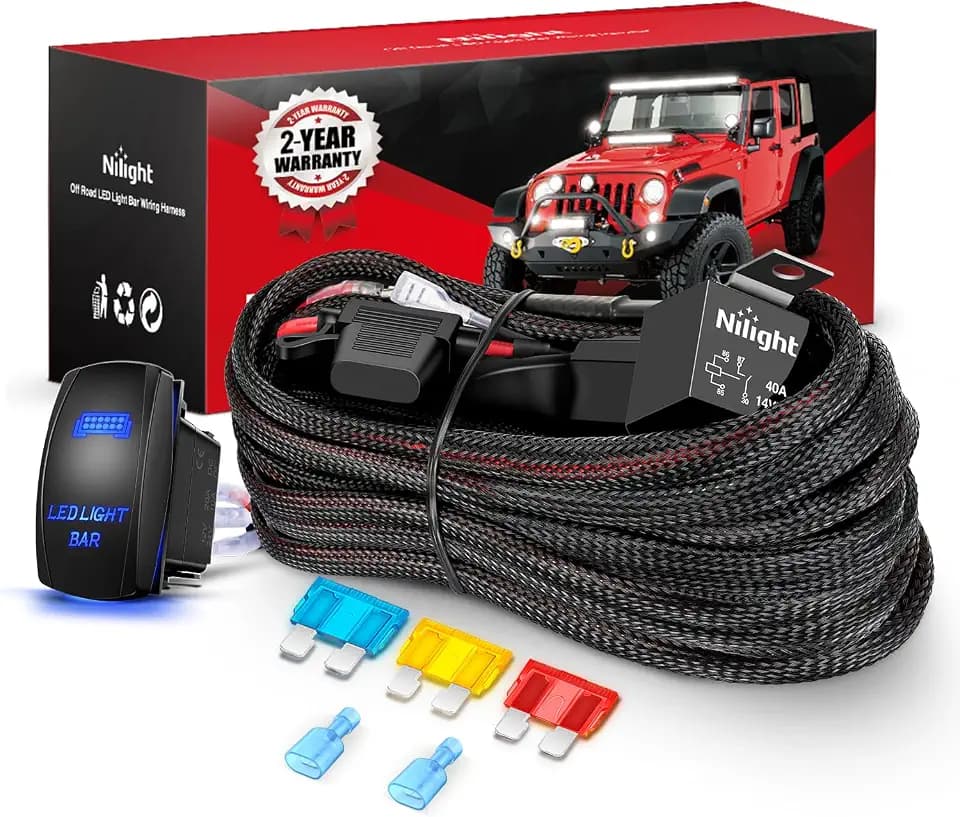 Nilight Off Road LED Light Bar Wiring Harness Kit 12 V 5 Pin Rocker Switch