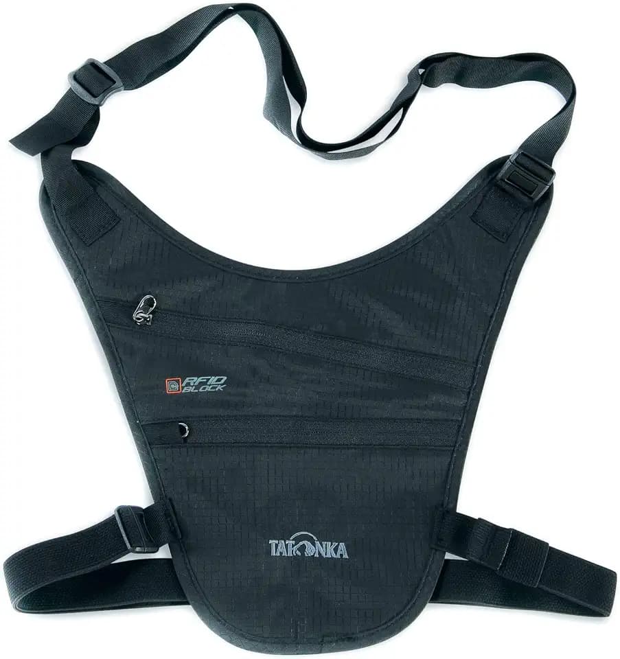 Tatonka Skin Chest Holster RFID B - Reise-Geldbörse mit TÜV-geprüftem RFID-Blocker - Zum Tragen wie EIN Pistolenholster - Mit Zwei Reißverschlusstaschen und mit weicher, hautfreundlicher Rückseite