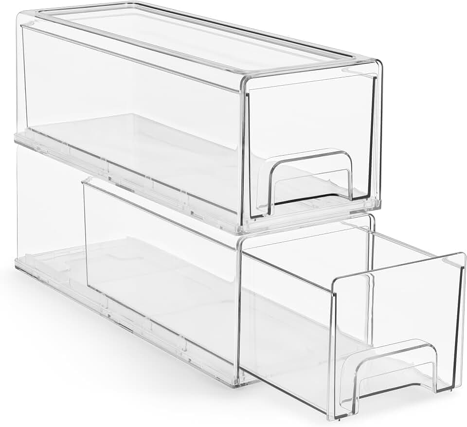 Sorbus Clear Stackable Storage Drawers with Handles (Small Wide, 2 Pack)