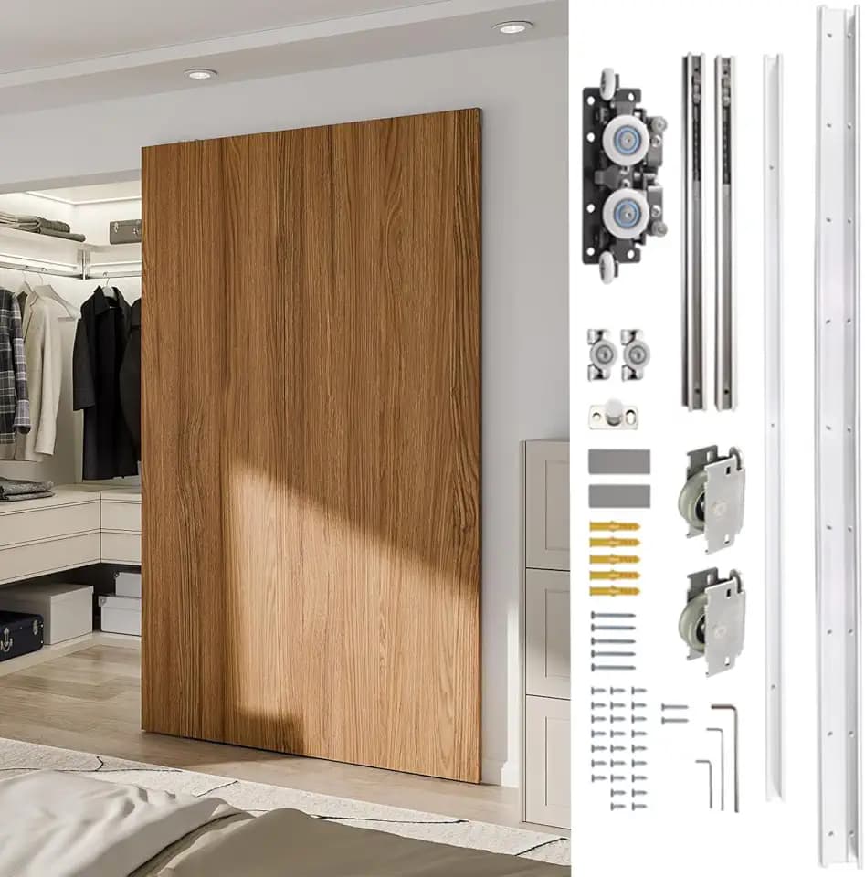 1pcs 27.6-47.2 Inch Hidden Sliding Barn Door Hardware and Track, Floating Wall Mounted Invisible Sliding Door Track, Soft Close, Quiet, Easy to Install
