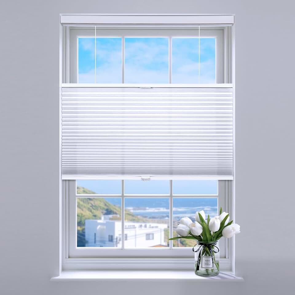 SUNFREE Top Down Bottom Up Cellular Shades 34" W x 64" H, White