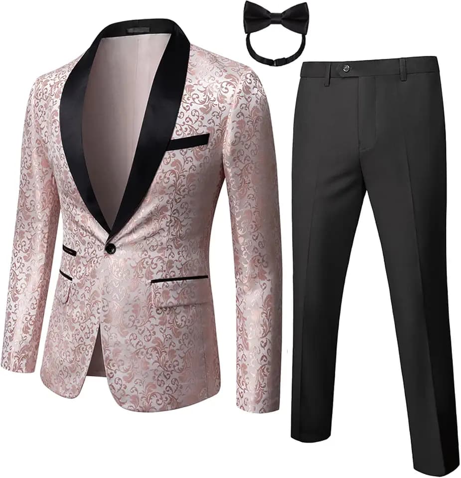 Men's Tuxedo Floral 2 Piece Suit for Prom Wedding Party Slim Fit Tux HOCO