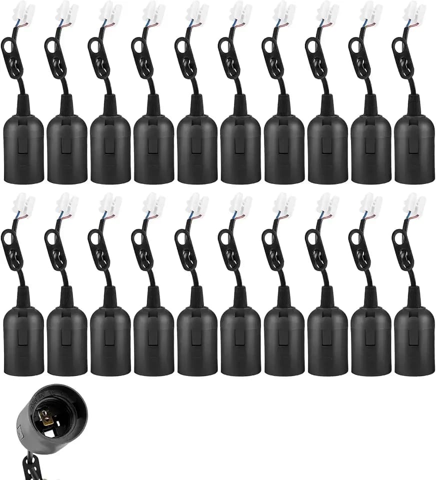 HOSPAOP 20 Stück Fassung E27 Lampenfassung mit Kabel, Baufassung E27 Renovierfassung Baustellenfassung, E27 Ersatzfassung Glühbirnen Fassung, Schwarz