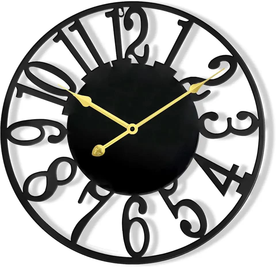 Large Outdoor Clock Waterproof for Patio, Pool Area, Garden, Deck - 16 Inch Battery Operated Silent Wall Clock, Modern Black Metal Decorative Wall Clock for Kitchen, Living Room, Office