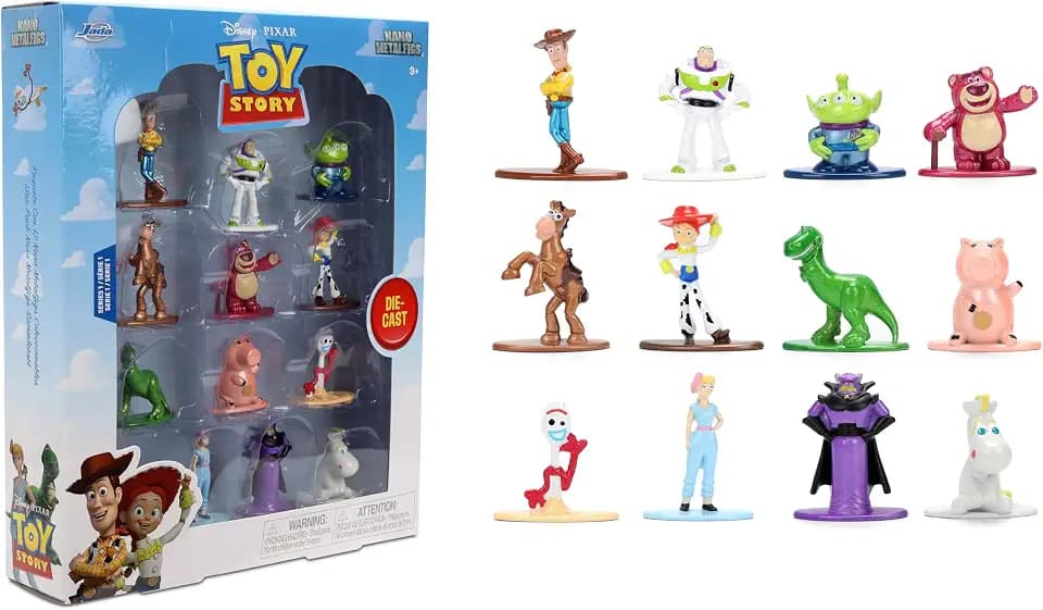 Jada Disney Pixar Toy Story Nano Metalfigs 12-Pack – Series 1 Toys, Featuring Woody, Buzz Lightyear, Jessie, Forky & More – 1.65” Die-Cast Mini Figures