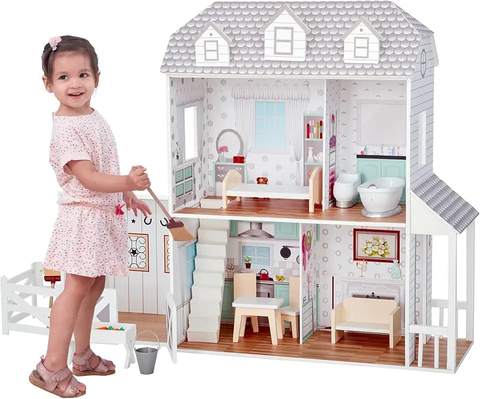 Teamson Kids - Traumland-Bauernhaus 12" Doll House - Whtie / Grau TD-12901A