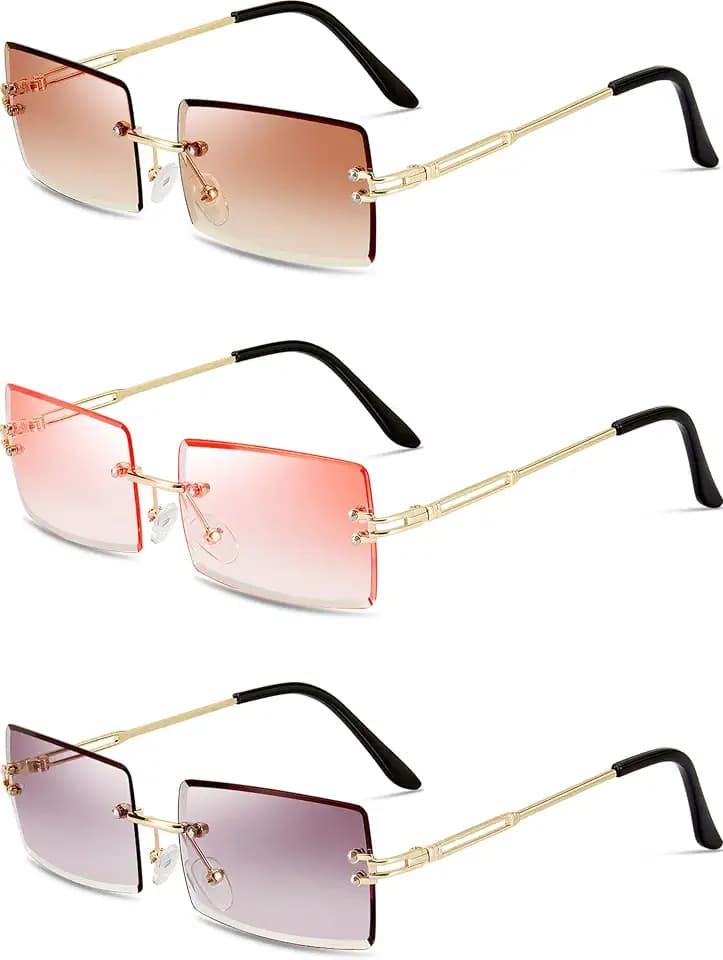 Weewooday 3 Pcs Rimless Rectangle Sunglasses
