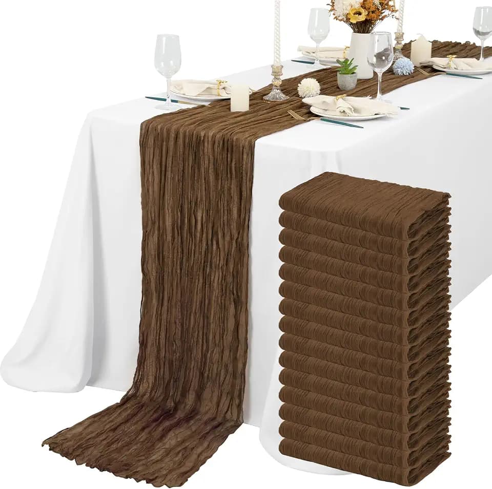 15-Pack Brown Cheesecloth Table Runner, 10 Ft Rustic Gauze Boho Wedding Table Decor, 21.5x120in for Bridal Shower Party