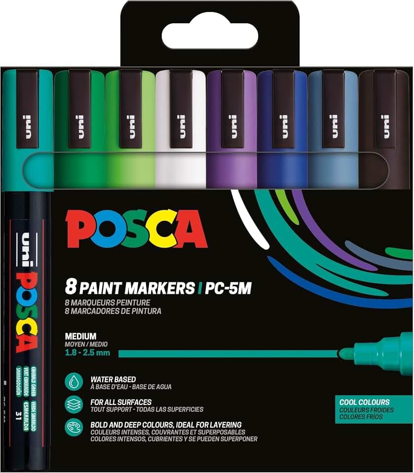 POSCA - Acrylmarker PC-5M 8er Set Grün & Blau 1,8-2,5 mm