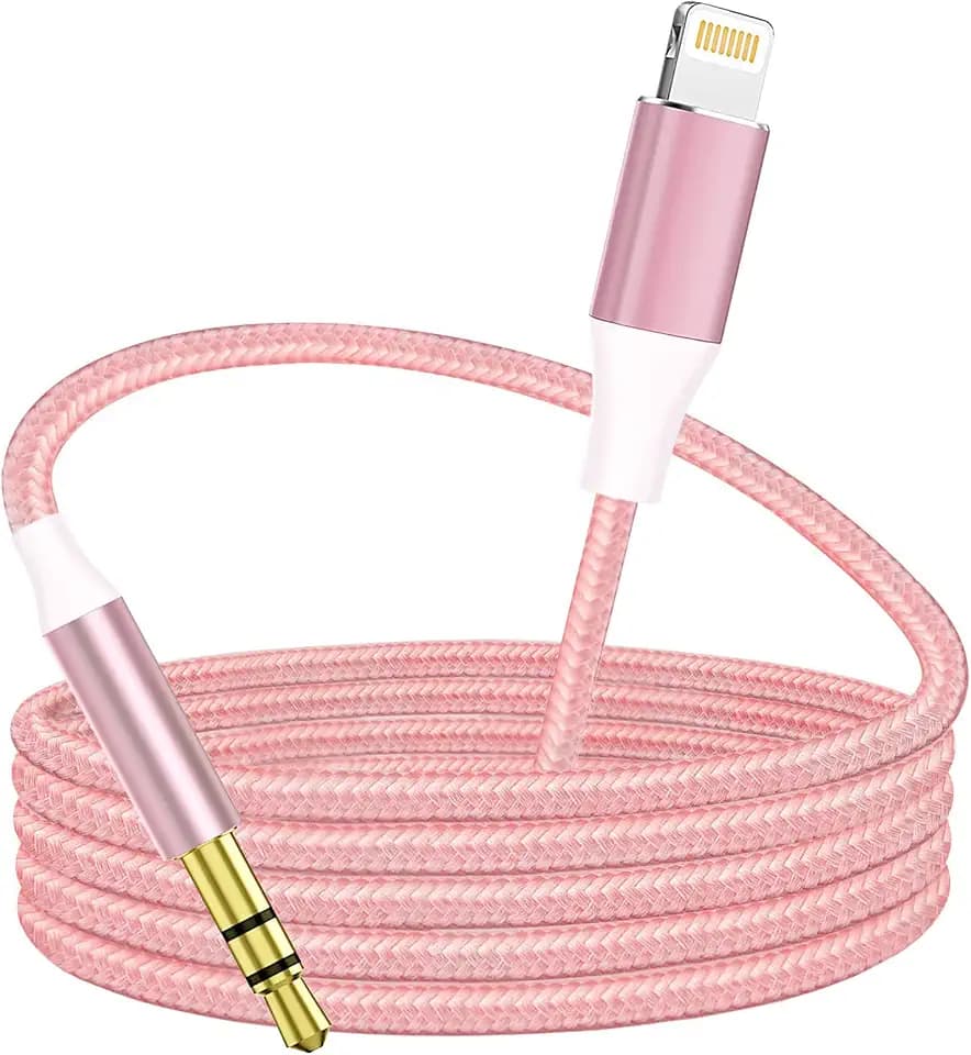 Lightning to 3.5mm Aux Cable, Apple MFi Certified Headphone Audio Jack Cord Compatible with iPhone 14 13 12 11 XS XR X SE 8 7 6 5 iPad/iPod to Car Stereo, Speaker (Pink)
