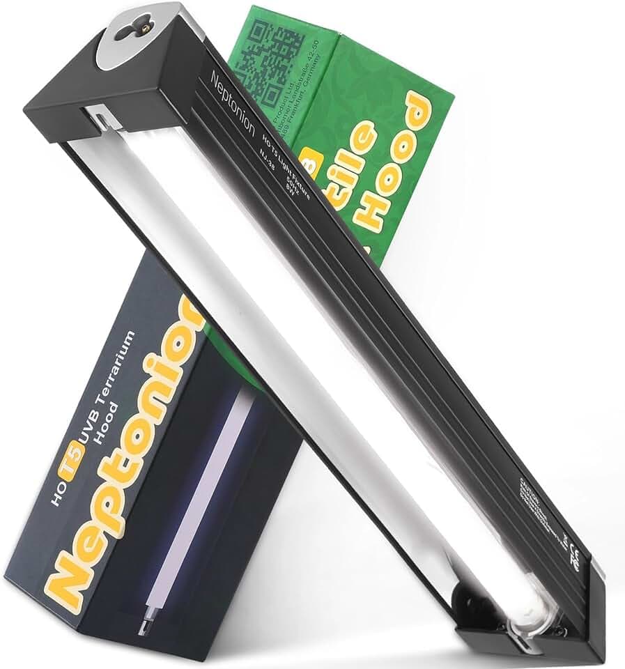 14W Reptile T5 HO UVB 22.7" 5.0 Light Fixture with Tube, Tropical Arboreal Hood for Terrariums, Suitable for Tropical Reptiles Like Veiled Chameleon