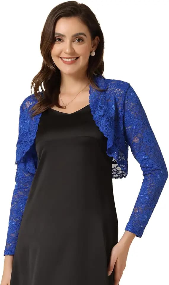 Allegra K Women's Elegant Crop Cardigan Sheer Floral Lace Bolero Shrug Top